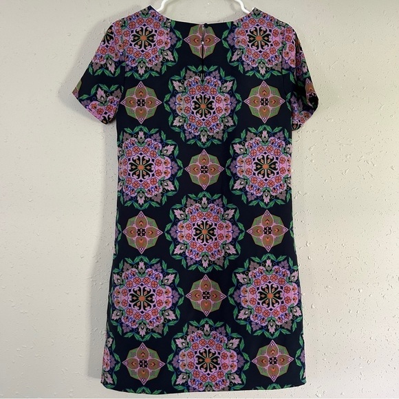 J. Crew Factory Purple Green Geometric Print Short Sleeve Mini Shift Dress 0 - Picture 4 of 6